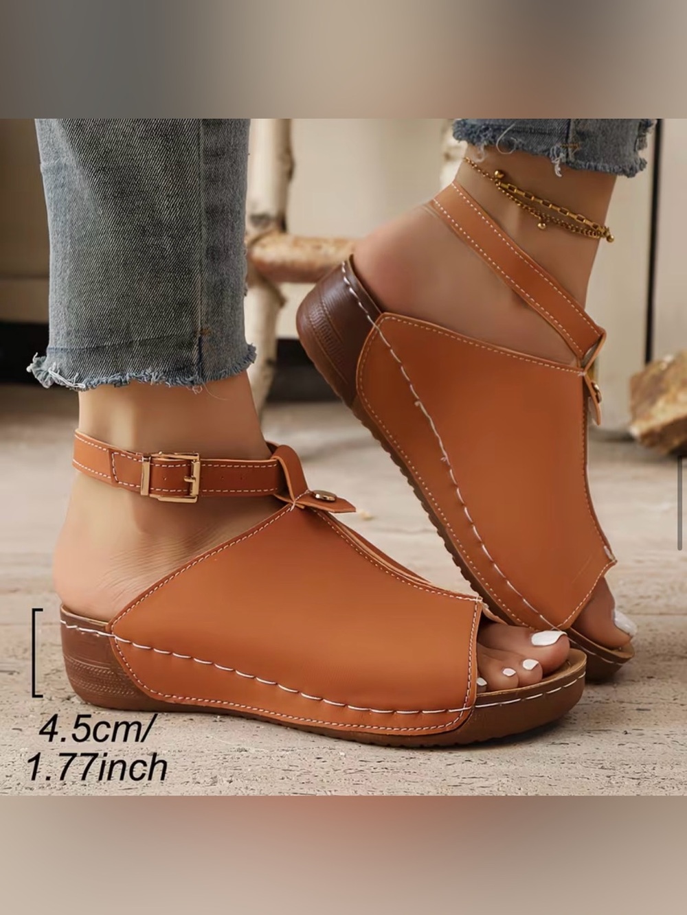 Women’s Tan Faux Leather Slingback Sandals Sz 7.5 (39) - Picture 3 of 5